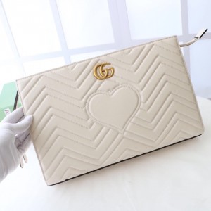 Gucci Handbags GG Marmont Leather Pouch with Heart Clutch Bag 448050 Beige 