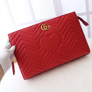 Gucci Handbags GG Marmont Leather Pouch with Heart Clutch Bag 448050 Red