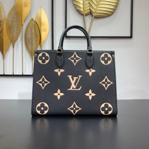 Louis Vuitton Onthego MM Bicolor Monogram Empreinte Leather Handbags Women's Bag M45495 Black