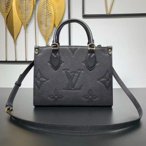 Louis Vuitton Onthego PM Bicolor Monogram Empreinte Leather Handbags Women's Small Shoulderbag M45653 Black