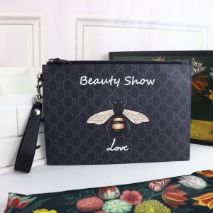 Gucci Handbags Gucci Bestiary pouch with Bee GG Black Supreme Pouch Wrist Bag Clutch Bag 473904