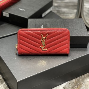 YSL Monogram ZIP Around Wallet In Grain De Poudre Embossed Leather Wallet Zippy Wallet Women's Wallet A064K 358094 Red