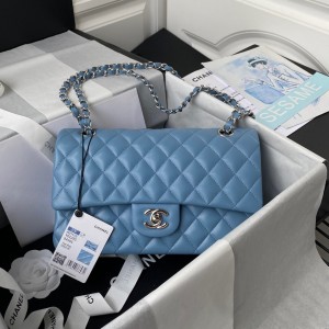 Fashion Handbags Classic Handbag Classic Flap Bag Small Chain Bag 25cm Silver-Tone 1112-W Blue 