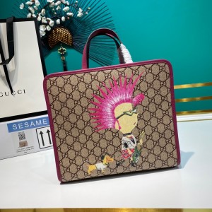 Gucci Handbags GG bag Children's tote bag with Rock boy print 605614 Hotpink