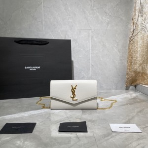 YSL Uptown Chain wallet in white leather Mini Envelope bag 19cm 607788 White gold