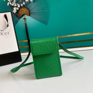 Gucci Handbags GG bag GG embossed mini bag strapped wallet 625571 Green