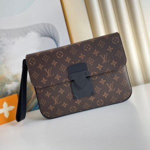 Louis Vuitton S Lock A4 Pouch Monogram Macassar Canvas Pouch Men's Wrist Bag Clutch Bag M80560