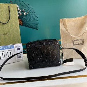 Gucci Handbags GG bag GG embossed Leather shoulder bag 626363 Black