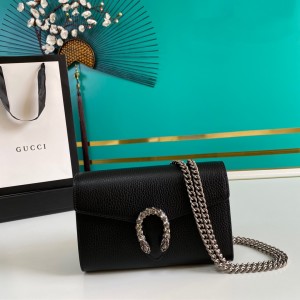 Gucci Handbags Women's bag GG bag Dionysus leather mini chain bag chain wallet 401231 Black