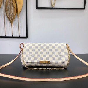 Louis Vuitton Favorite MM Bag Damier Azur Canvas LV Handbag Shoulderbag Chain bag N41275