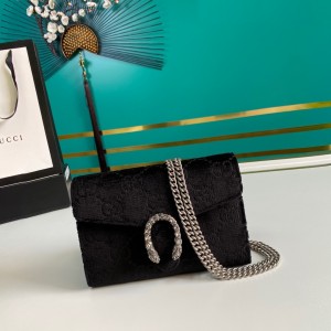 Gucci Handbags Women's bag GG bag Dionysus Suede leather mini chain bag chain wallet 401231 Black