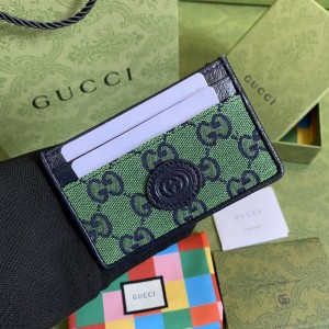 Gucci Wallet Women's Card case GG card holder GG Multicolor Canvas card case wallet 659601 Green