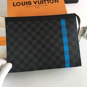 Louis Vuitton Pochette Voyage MM Damier Graphite Pouch LV Handbags Men's Pouch N64444 