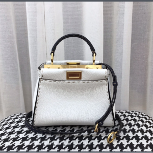 FENDI Peekaboo Mini White Selleria Bag Handbag Shoulderbag 23cm 20342