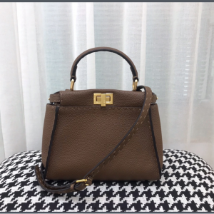 FENDI Peekaboo Mini Brown Selleria Bag Handbag Shoulderbag 23cm 20342