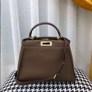 FENDI Peekaboo Medium Brown Selleria Bag Handbag Shoulderbag 33cm 20342