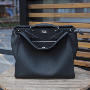 FENDI Peekaboo Fit Black Roman Leather Bag Handbag Bag Shoulderbag 112352