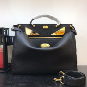 FENDI Peekaboo Fit Black Roman Leather Bag Handbag Bag Shoulderbag 112351