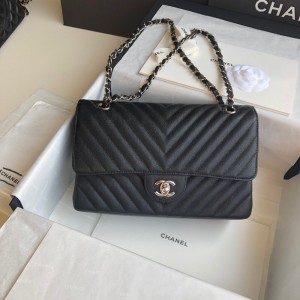 Fashion Handbags Classic Handbag Classic Flap Bag Small Chain Bag 25cm Silver-Tone Black Big V Pattern 1112