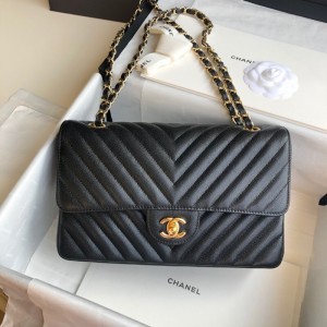 Fashion Handbags Classic Handbag  Classic Flap Bag Small Chain Bag 25cm Gold-Tone Black Big V Pattern 1112