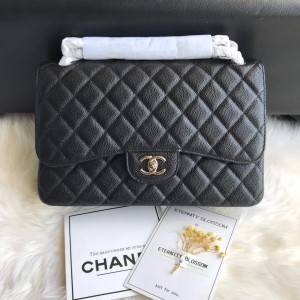 Fashion Handbags Classic Handbag Classic Flap Bag Chain Bag 30cm Silver-Tone 1113-B Black