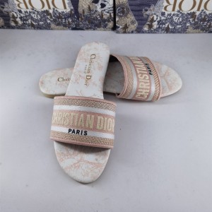 Fashion Sandals Dior Dway Slide Classic Embroidered Cotton Slippers White and Pink Sandals D1002-4