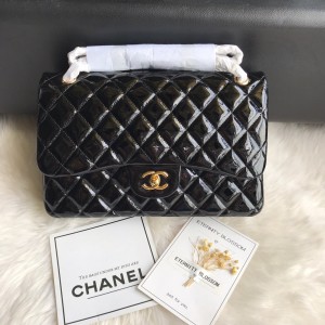 Fashion Handbags Classic Handbag Classic Flap Bag Black Patent leather Chain Bag 30cm Gold-Tone 1113-F