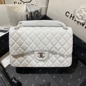 Fashion Handbags Classic Handbag Classic Flap Bag Chain Bag 30cm Silver-Tone 1113-I White