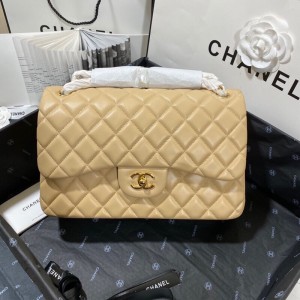 Fashion Handbags Classic Handbag Classic Flap Bag Chain Bag 30cm Gold-Tone 1113-J Apricot