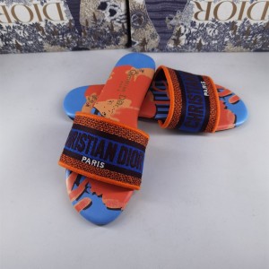 Fashion Sandals Dior Dway Slide Classic Embroidered Cotton Slippers Multicolor Sandals D1008-1