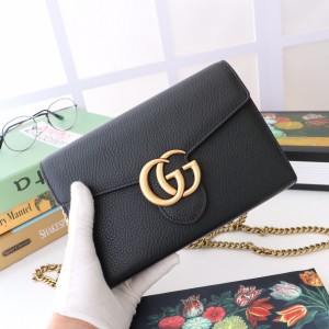 Gucci Handbags Gucci Wallets GG Marmont mini bag Leather Chain Wallet 401232 Black