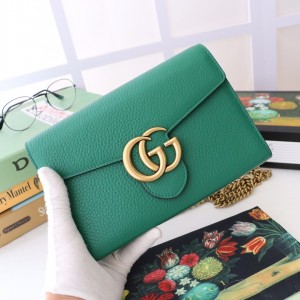 Gucci Handbags Gucci Wallets GG Marmont mini bag Leather Chain Wallet 401232 Green