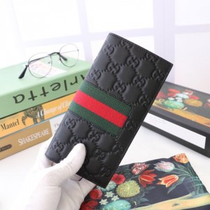 Gucci Wallets GG Wallet GG embossed Leather Wallet Men's Wallet Long Wallet 408836 Black 