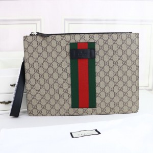 Gucci Handbags GG Supreme Canvas Web Pouch Wrist Pouch Clutch Bag 433665 