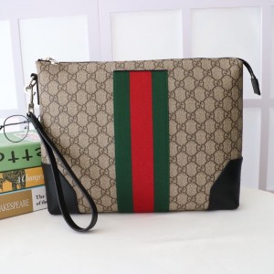 Gucci Handbags GG Supreme Web Pouch Men's Clutch Bag Wrist Bag 523603 Beige