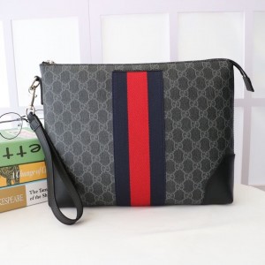 Gucci Handbags GG Supreme Web Pouch Men's Clutch Bag Wrist Bag 523603 Black