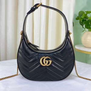GG Handbags GG Marmont half-moon-shaped mini bag Black Leather Mini Chain Bag Shoulder bag 699514 