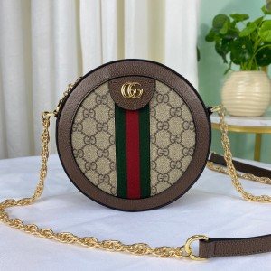 GG Handbags Ophidia mini GG round shoulder bag GG Supreme Round Chain Bag 550618 Brown