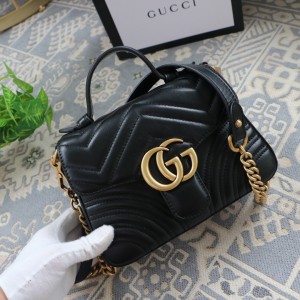 GG Handbags GG Marmont mini top handle bag Black Leather Chain Bag 547260
