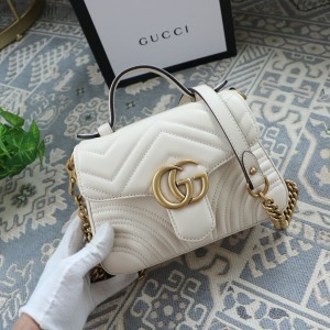 GG Handbags GG Marmont mini top handle bag White Leather Chain Bag 547260