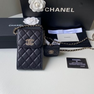 Fashion Handbags Phone & Airpods pro case with Chain Phone Bag Card holder AP2742B Black