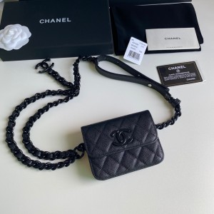 Fashion Handbags Belt Bag  Mini Waist Bag Black Leather Chain Wallet 81088