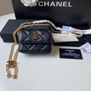 Fashion Handbags Mini Waist Bag Chain Belt Bag Black Chain Wallet Flap Wallet 2639-1