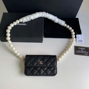 Fashion Handbags Classic Waist Bag Pearl Belt Bag Shoulder Bag Black Wallet 1866