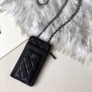 Fashion Handbags Phone Bag with Chain Black Zipped Phone Bag Card Holder AP0990 Silver