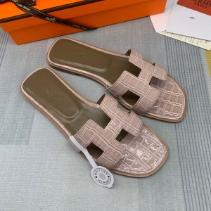 Fashion sandals H Oran sandals Classic Slippers Crocodile pattern H sandals Pink H01-21108-2