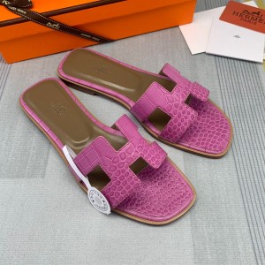 Fashion sandals H Oran sandals Classic Slippers Crocodile pattern H sandals Hotpink H01-21108A-1