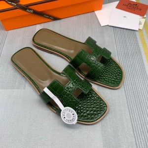 Fashion sandals H Oran sandals Classic Slippers Crocodile pattern H sandals Dark Green H01-21108A-4