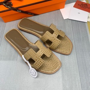 Fashion sandals H Oran sandals Classic Slippers Crocodile pattern H sandals Beige H01-21108A-6
