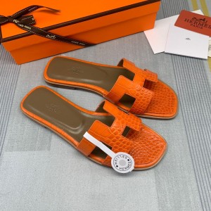 Fashion sandals H Oran sandals Classic Slippers Crocodile pattern H sandals Orange H01-21108A-7